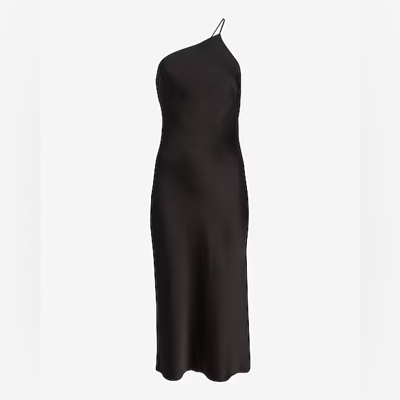 Express Black Satin Cross Back One Shoulder Slip Dress - Picture 2 of 9